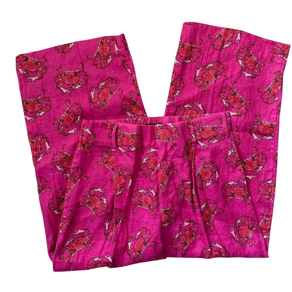 J. Crew Ratti King Crab Linen Wide Leg High Rise Pants Pink Size 8 - Picture 5 of 11